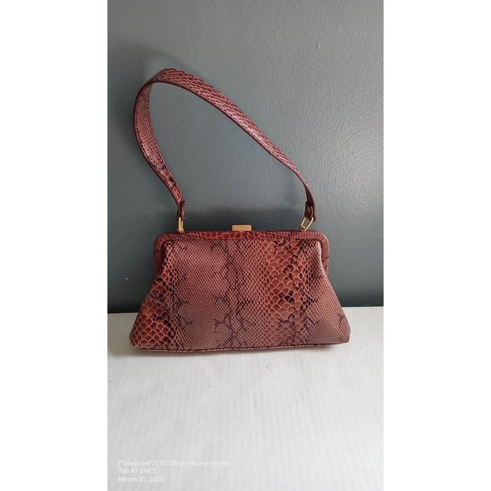 Vintage Snakeskin Handbag Clutch Purse Top Handle Evening Bag